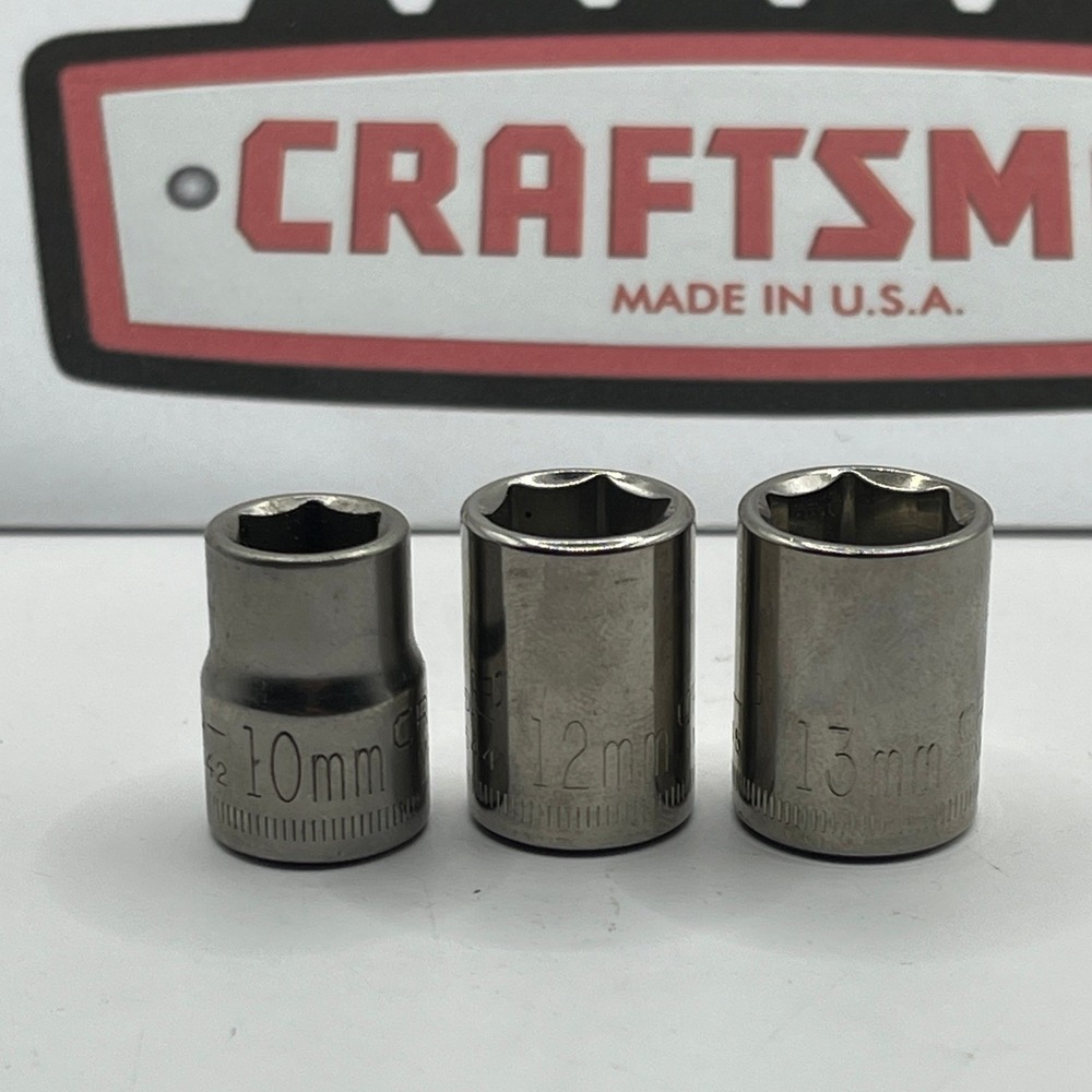 Craftsman V Series Metric Sockets 10 12 13mm 3/8 Drive 6pt USA 43542 43544 43546